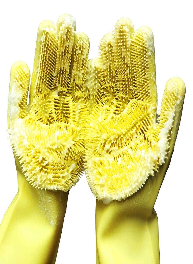 HomeFast Magic Dishwashing Gloves with Scrubber, Silicone Cleaning Gloves for Wash Dish,Kitchen, Bathroom (Yellow) - Image 2